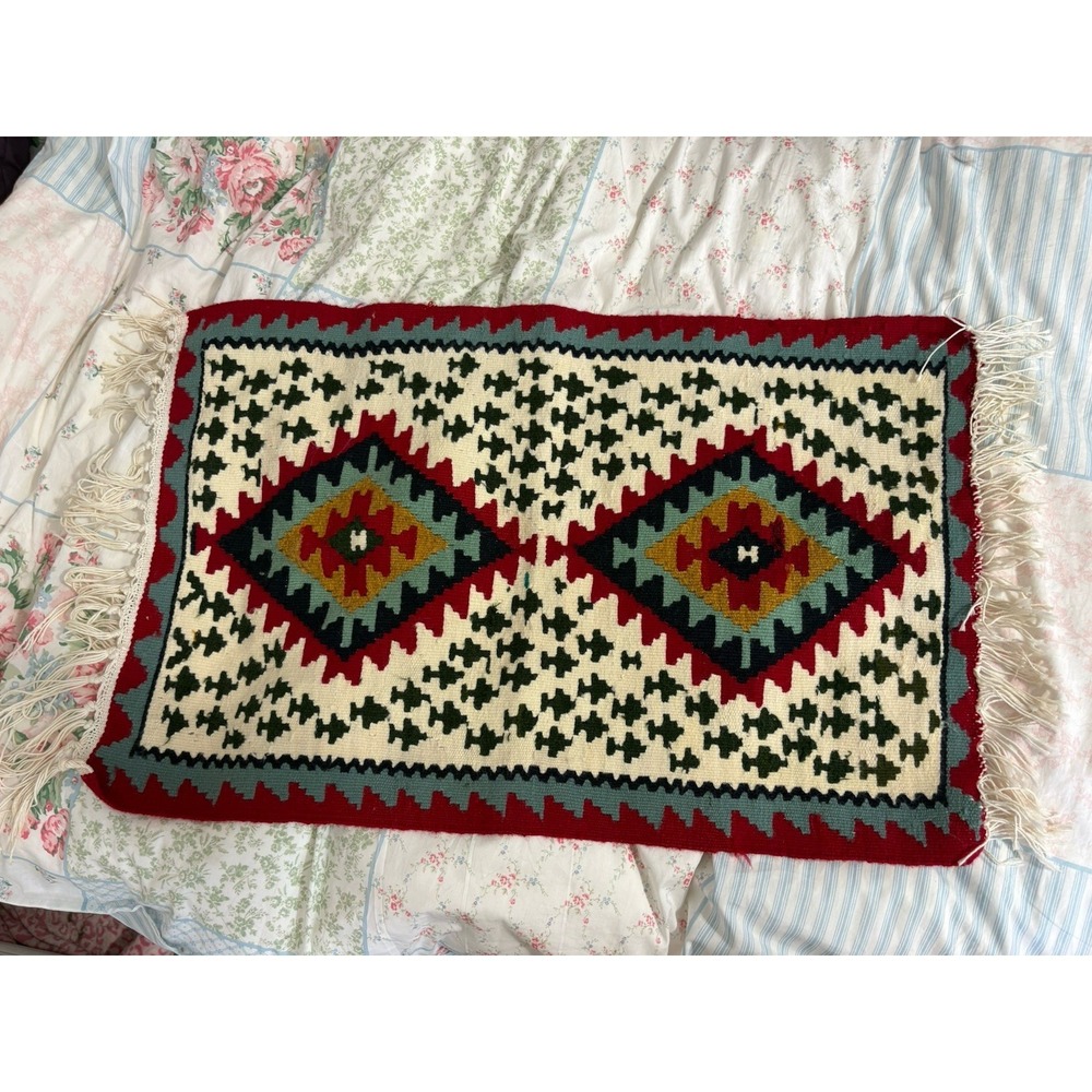 Vintage Southwestern Small Rug, Mat, Woven - 30" x 19" With Fringe Table Rug‎